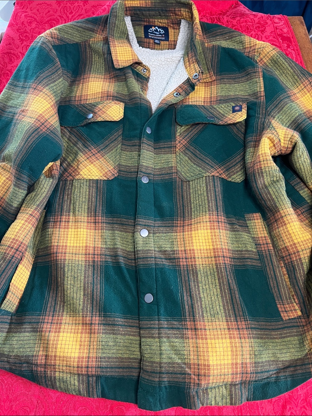 Mountain and Isles Men’s XXL Sherpa Lined Plaid Shirt Jacket Green Yellow